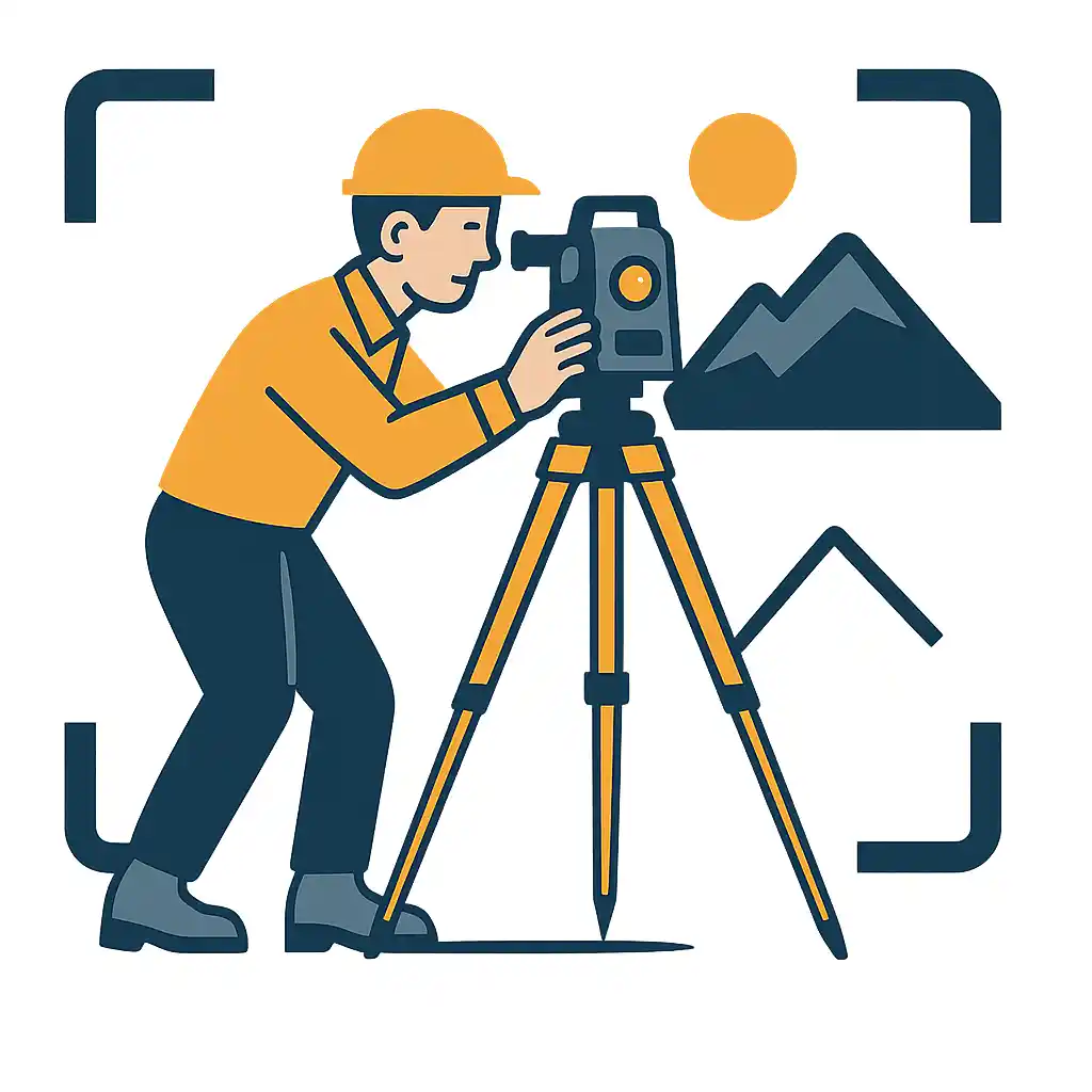 Illustrasjon - Mann med oppmålingsinstrument